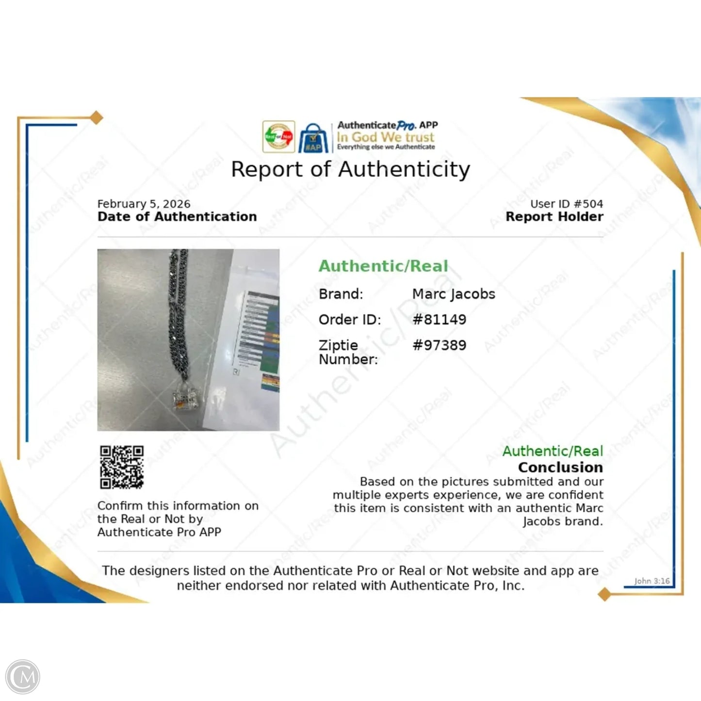 Necklace Luxury Designer By Marc Jacobs