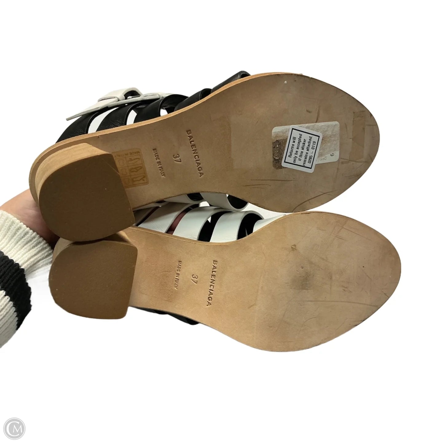 Shoes Luxury Designer By Balenciaga In Black & White, Size: 6.5