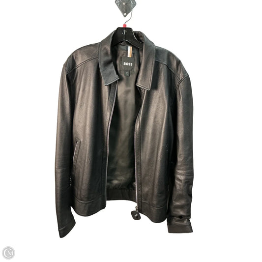 Jacket Moto Leather By Hugo Boss In Black, Size: M