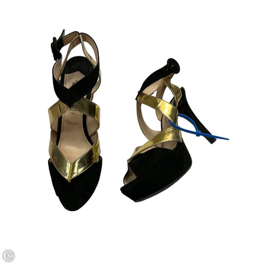 Shoes Luxury Designer By Prada In Black & Gold, Size: 9.5