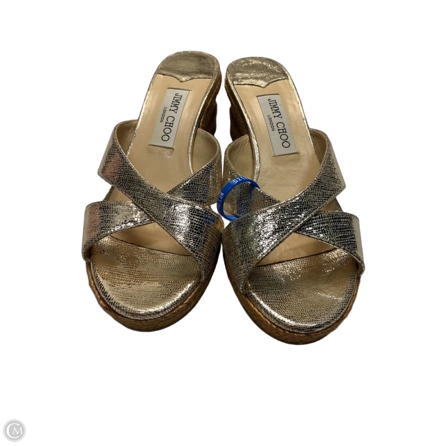Sandals Luxury Designer By Jimmy Choo In Gold, Size: 8