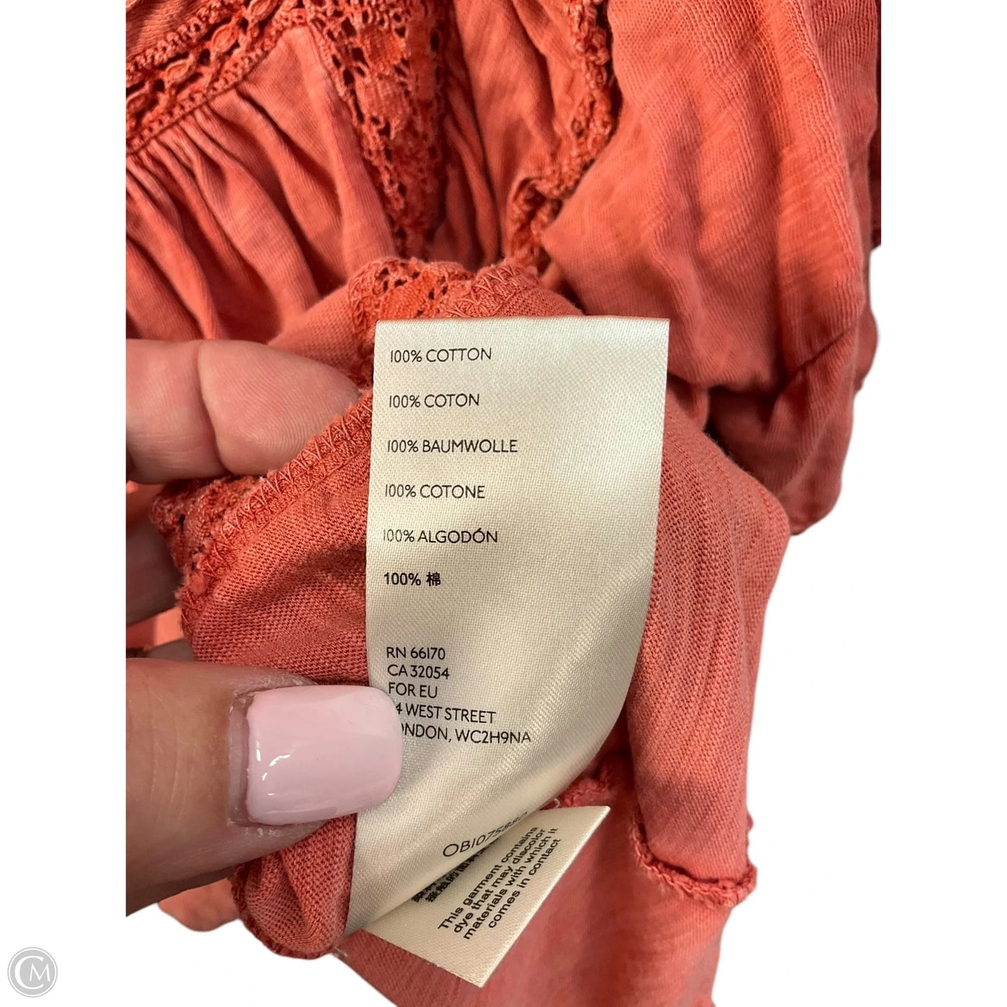 Top Short Sleeve By Free People In Orange, Size: S