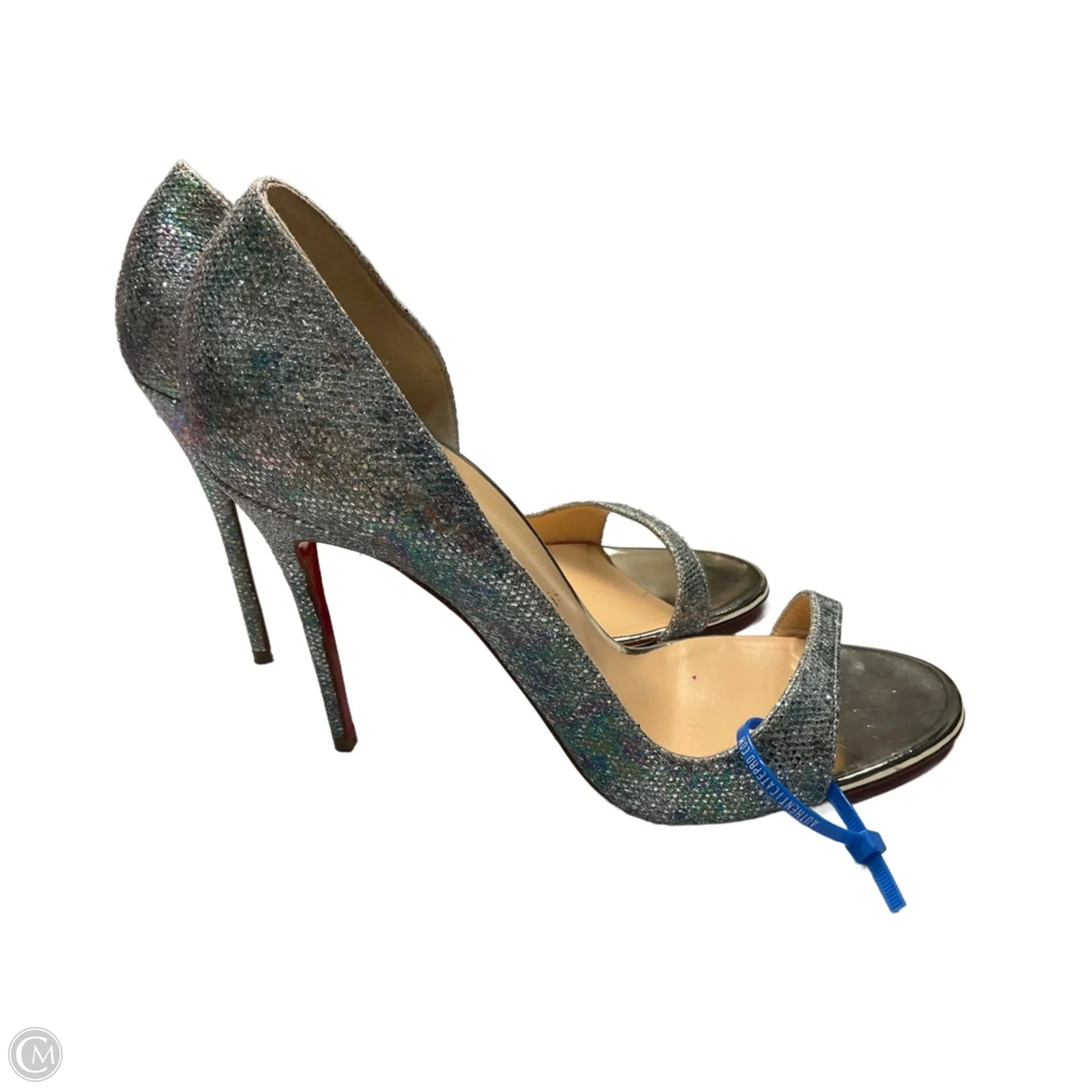 Shoes Luxury Designer By Christian Louboutin In Silver, Size: 10