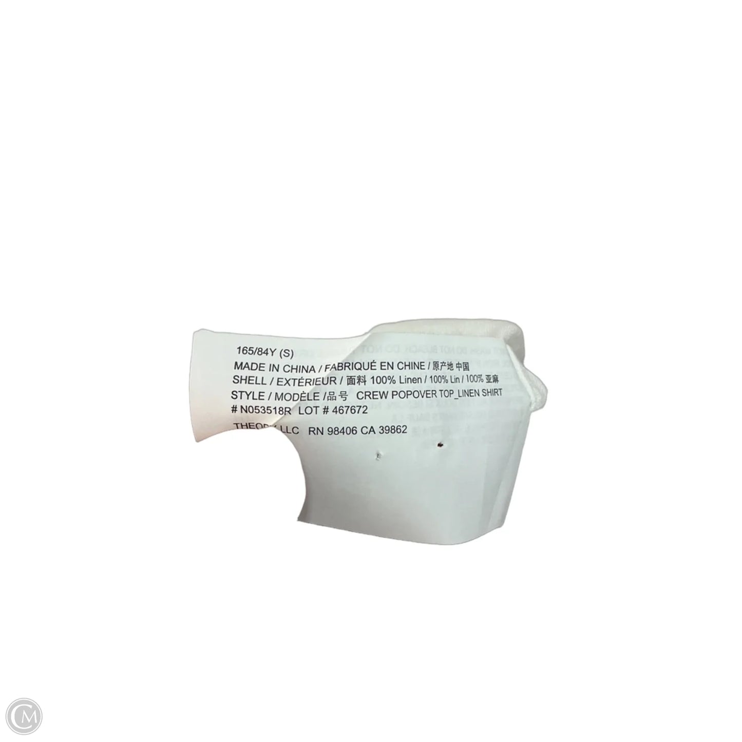 Top Long Sleeve By Theory In White, Size: S