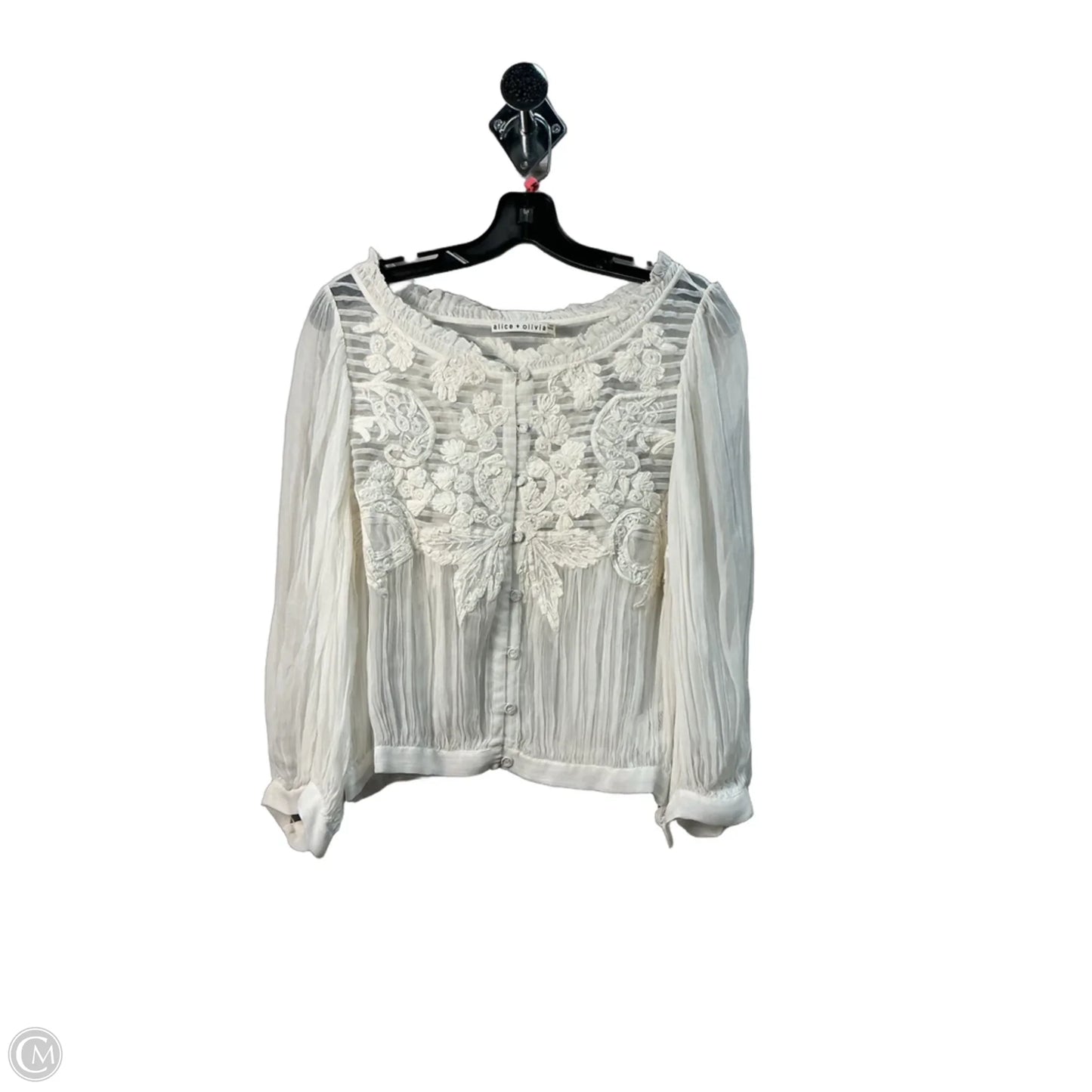 Top Long Sleeve By Alice + Olivia In White, Size: M