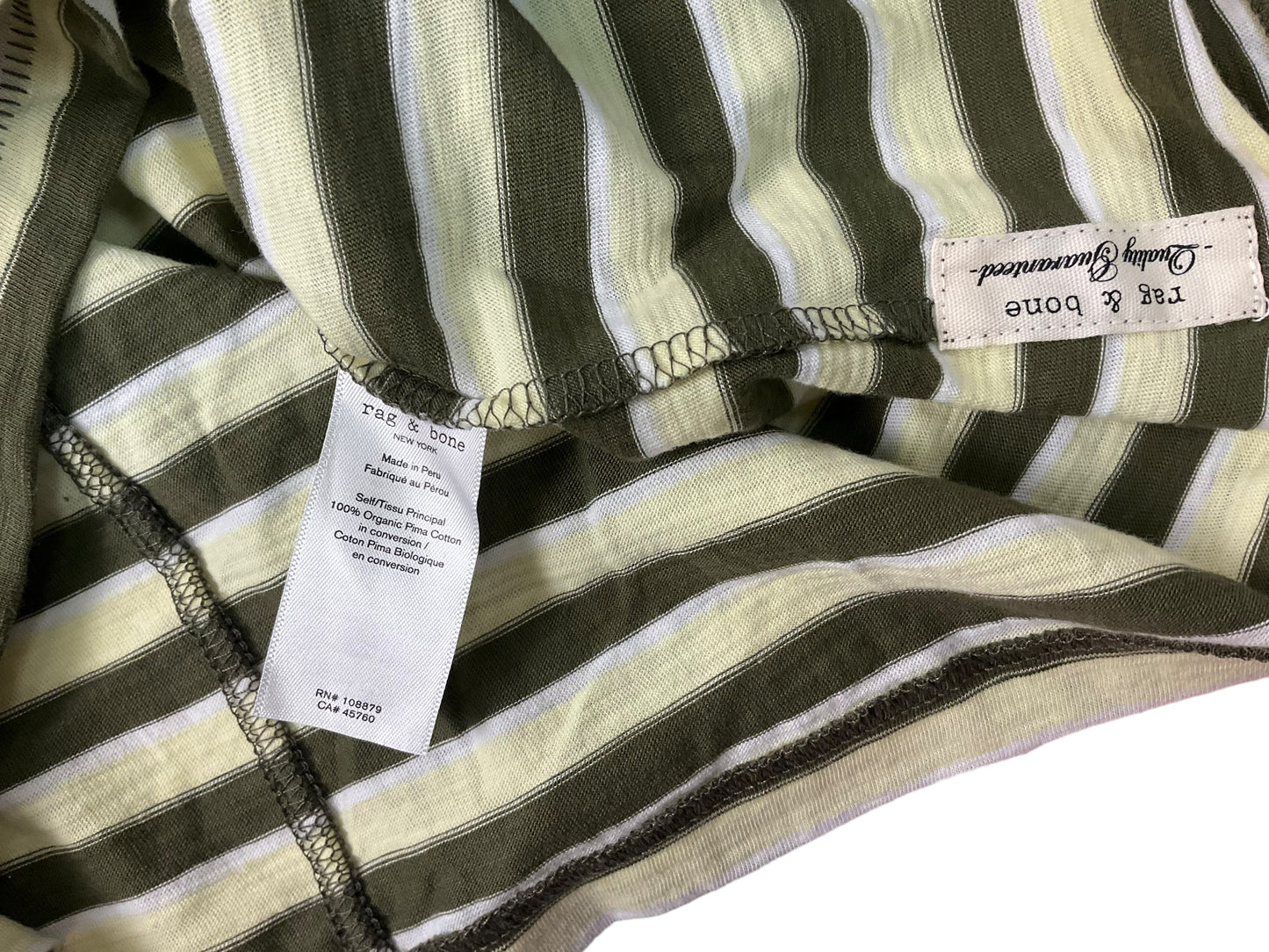 Striped Top Short Sleeve Designer Rag And Bone, Size S