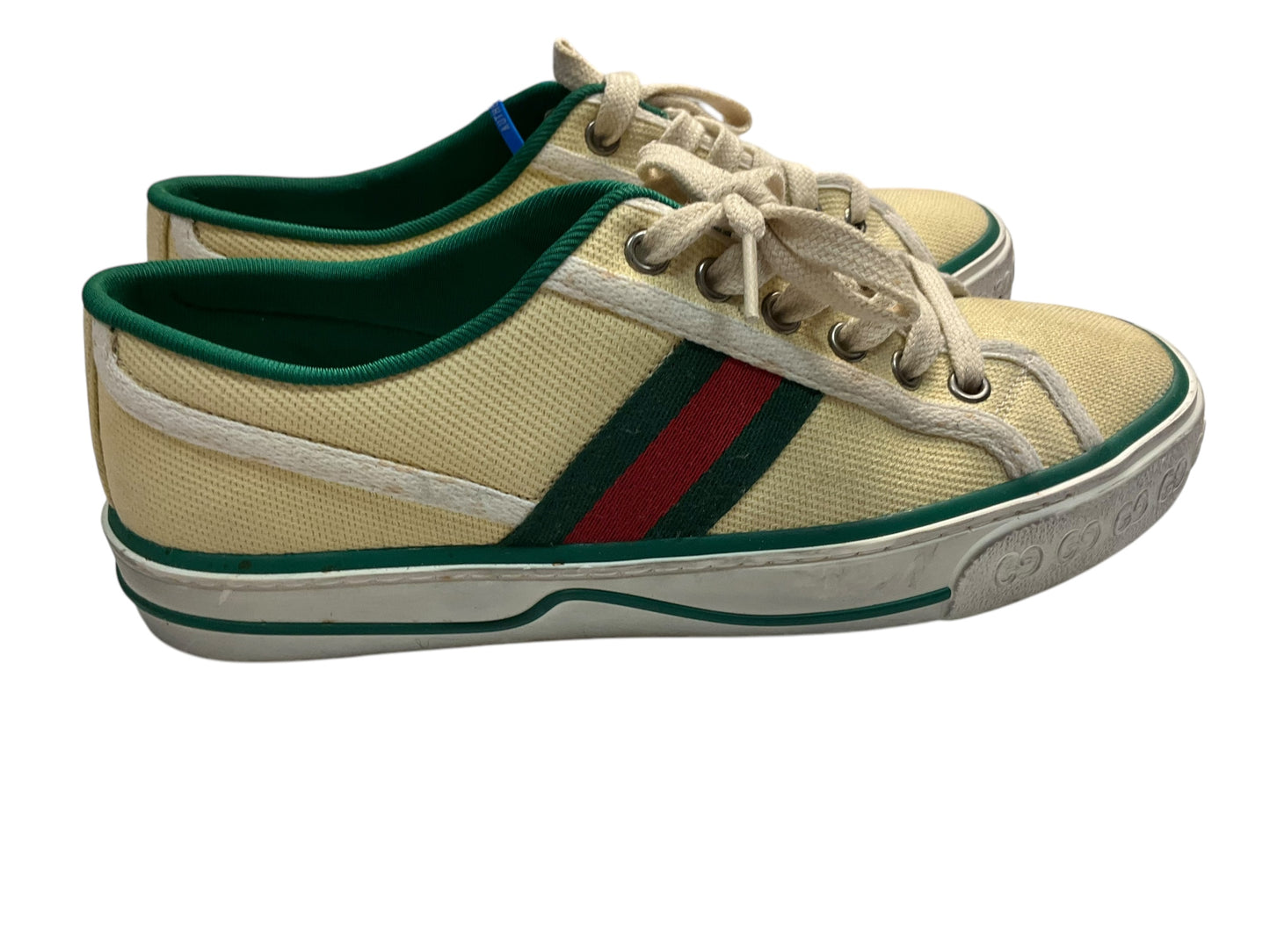 Shoes Luxury Designer By Gucci In Green Red, Size: 6.5