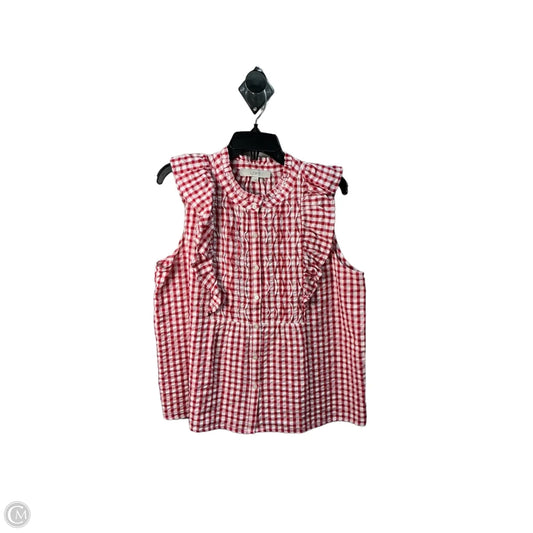 Top Sleeveless By Loft In Plaid Pattern, Size: L