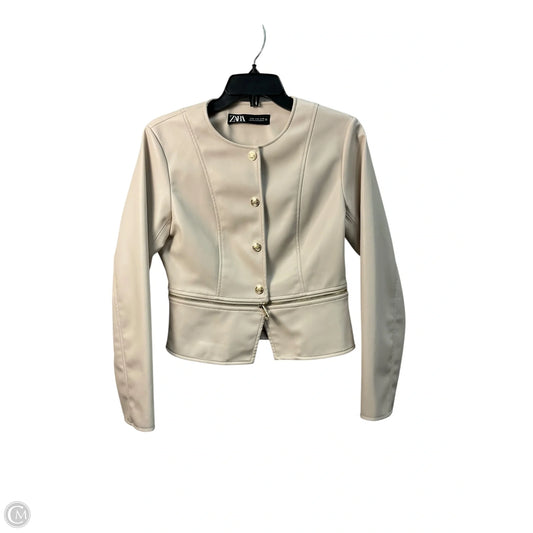 Jacket Moto Leather By Zara In Beige, Size: M
