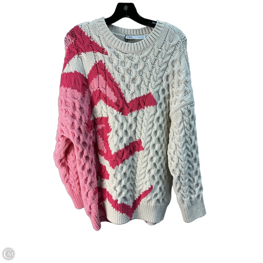 Sweater By Zara In Cream & Pink, Size: S