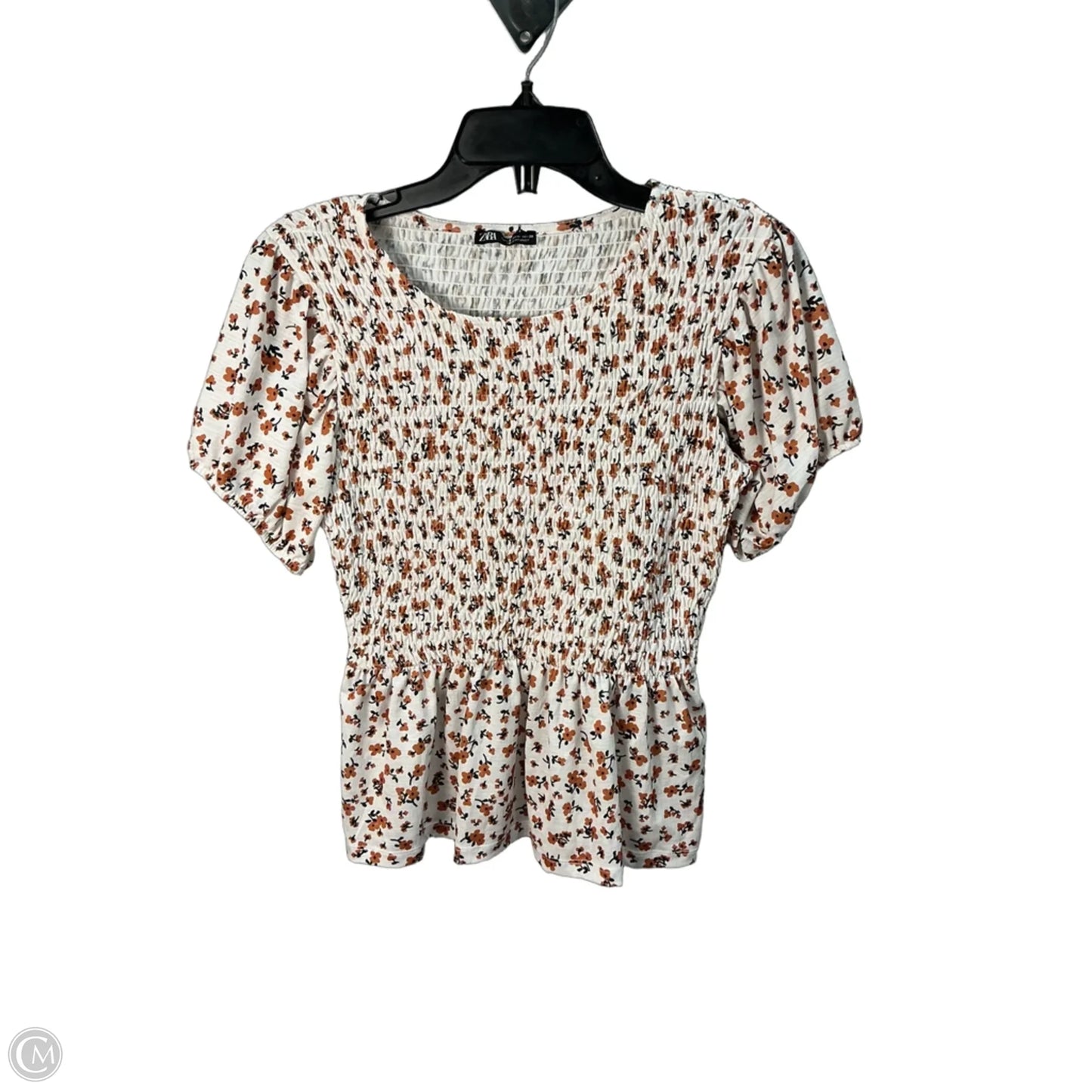 Top Short Sleeve By Zara In Orange & White, Size: M