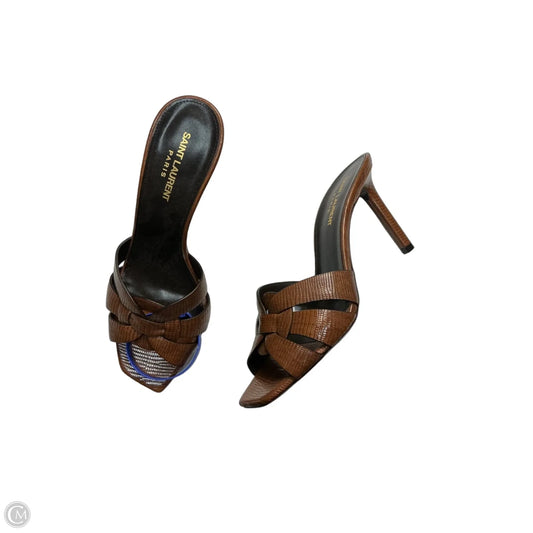 Sandals Luxury Designer By Yves Saint Laurent In Brown, Size: 9