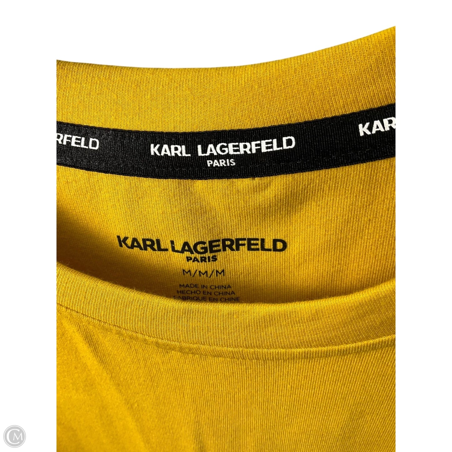Top Short Sleeve Designer By Karl Lagerfeld In Yellow, Size: M