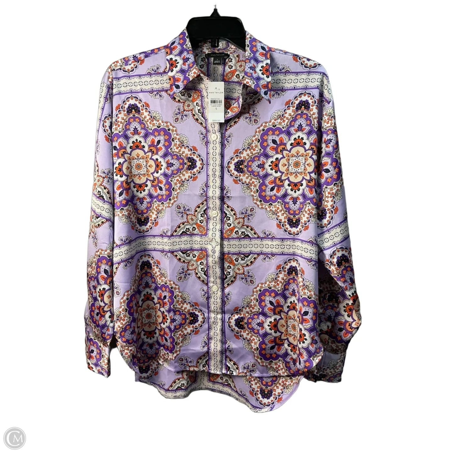 Top Long Sleeve By Ann Taylor In Purple & Tan, Size: S