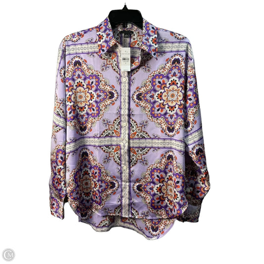 Top Long Sleeve By Ann Taylor In Purple & Tan, Size: S
