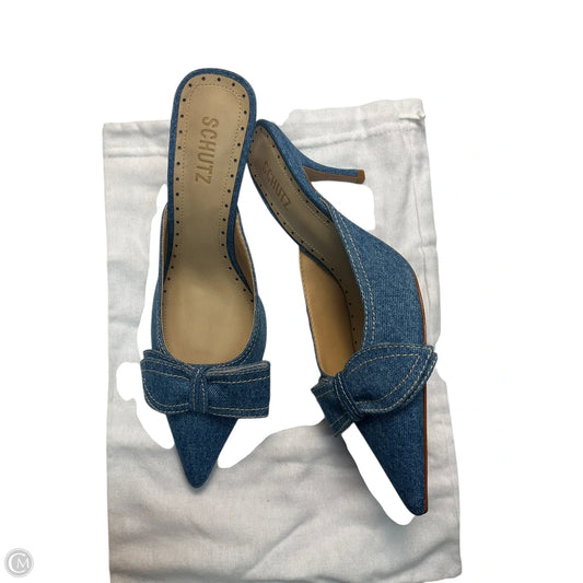 Shoes Heels Stiletto By Schutz In Blue Denim, Size: 8.5