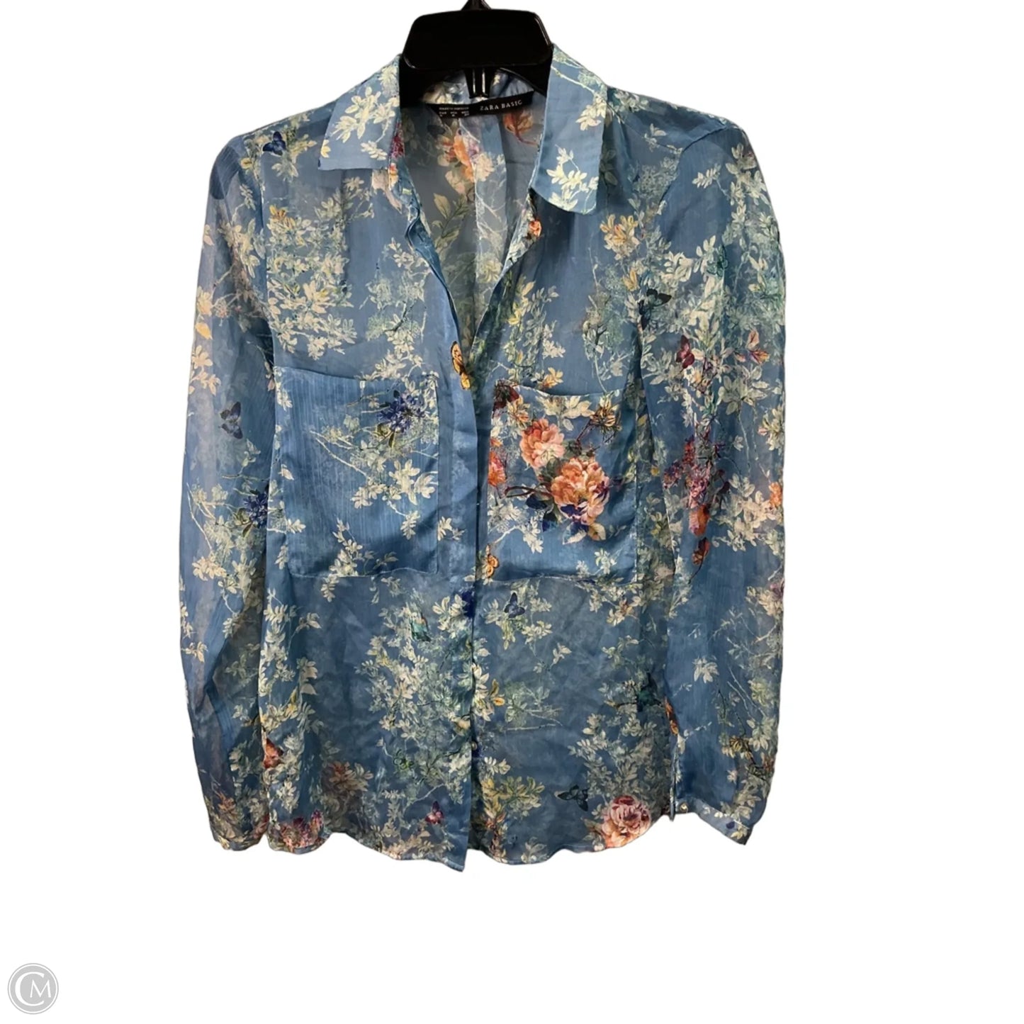 Top Long Sleeve By Zara In Blue, Size: M