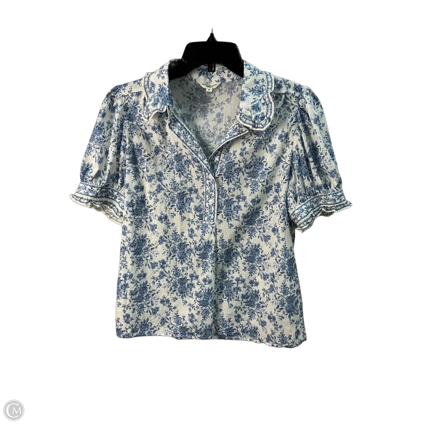 Top Short Sleeve By Max Studio In Blue & Cream, Size: M