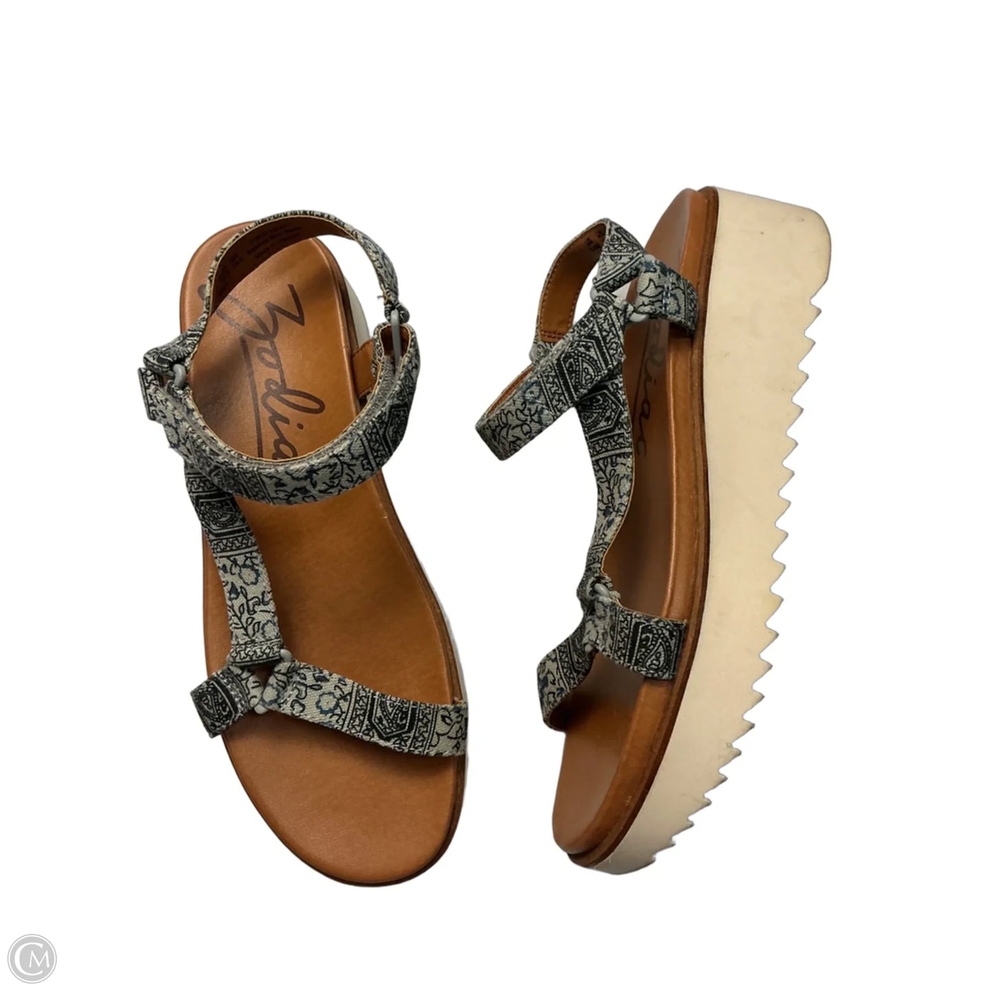 Sandals Heels Wedge By Zodiac In Black & Grey, Size: 9.5