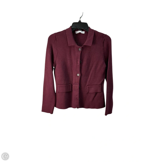Sweater Cardigan By Zara In Maroon, Size: M