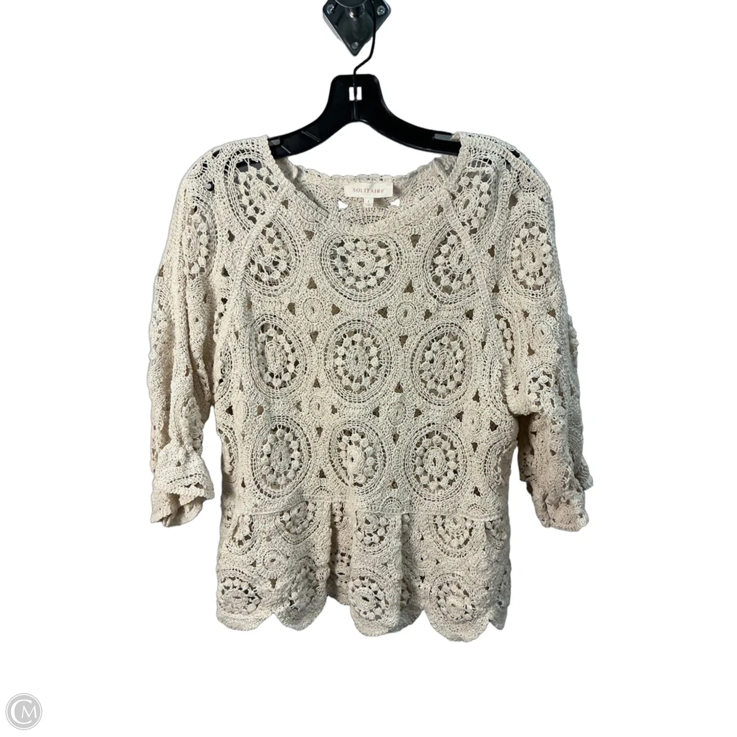 Top 3/4 Sleeve By Solitaire In Cream, Size: L