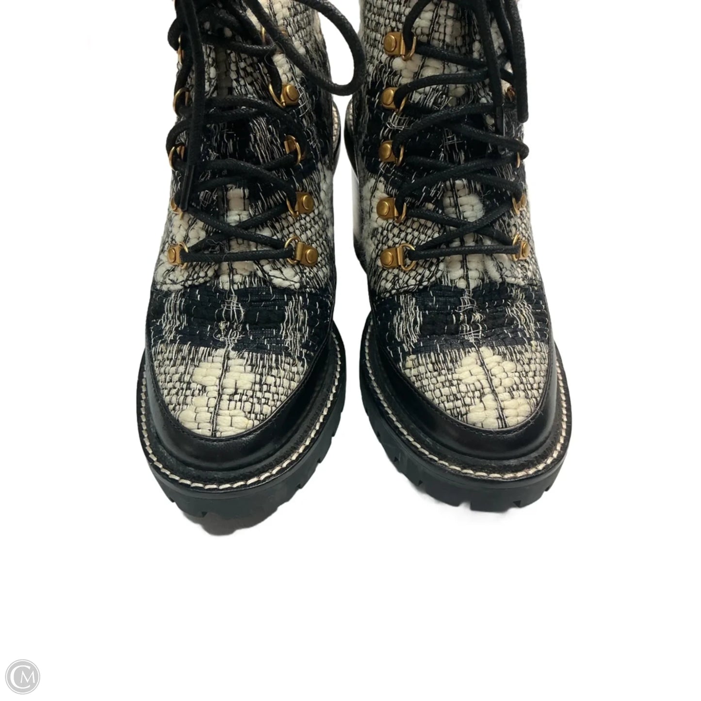 Boots Designer By Tory Burch In Black & Cream, Size: 7.5