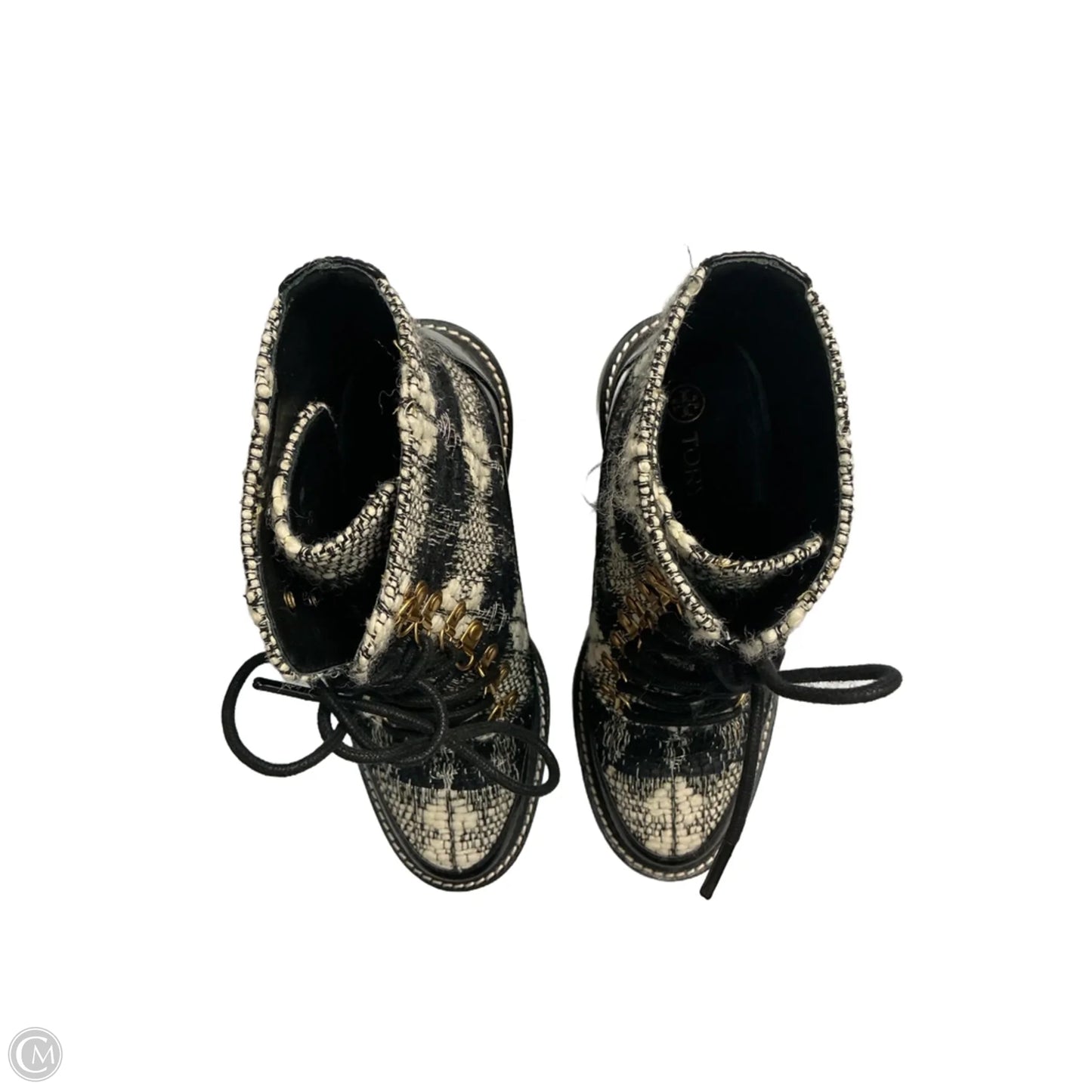 Boots Designer By Tory Burch In Black & Cream, Size: 7.5