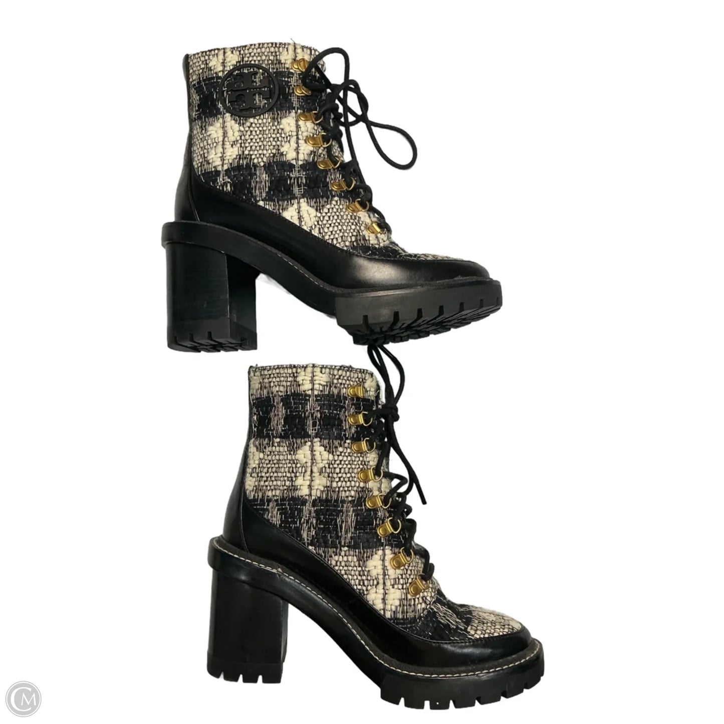 Boots Designer By Tory Burch In Black & Cream, Size: 7.5