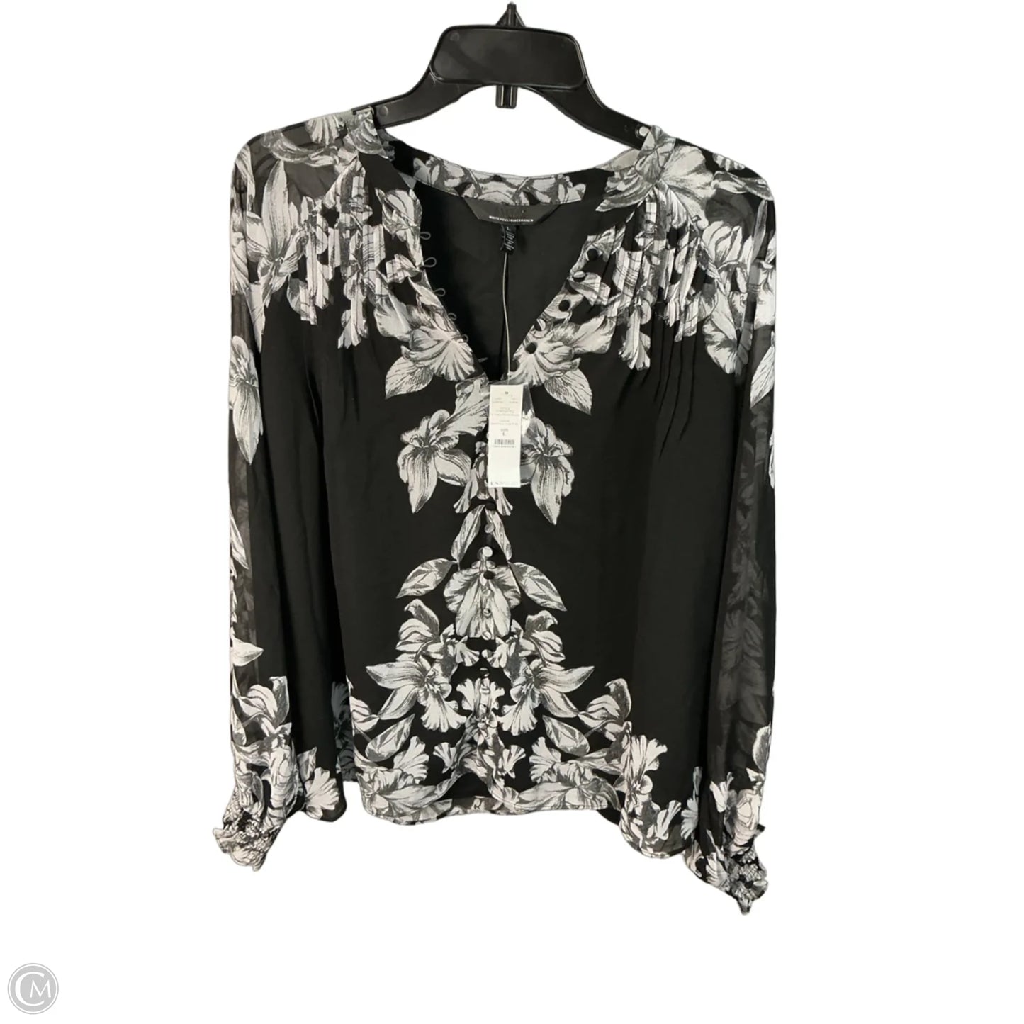 Top Long Sleeve By White House Black Market In Black & White, Size: L