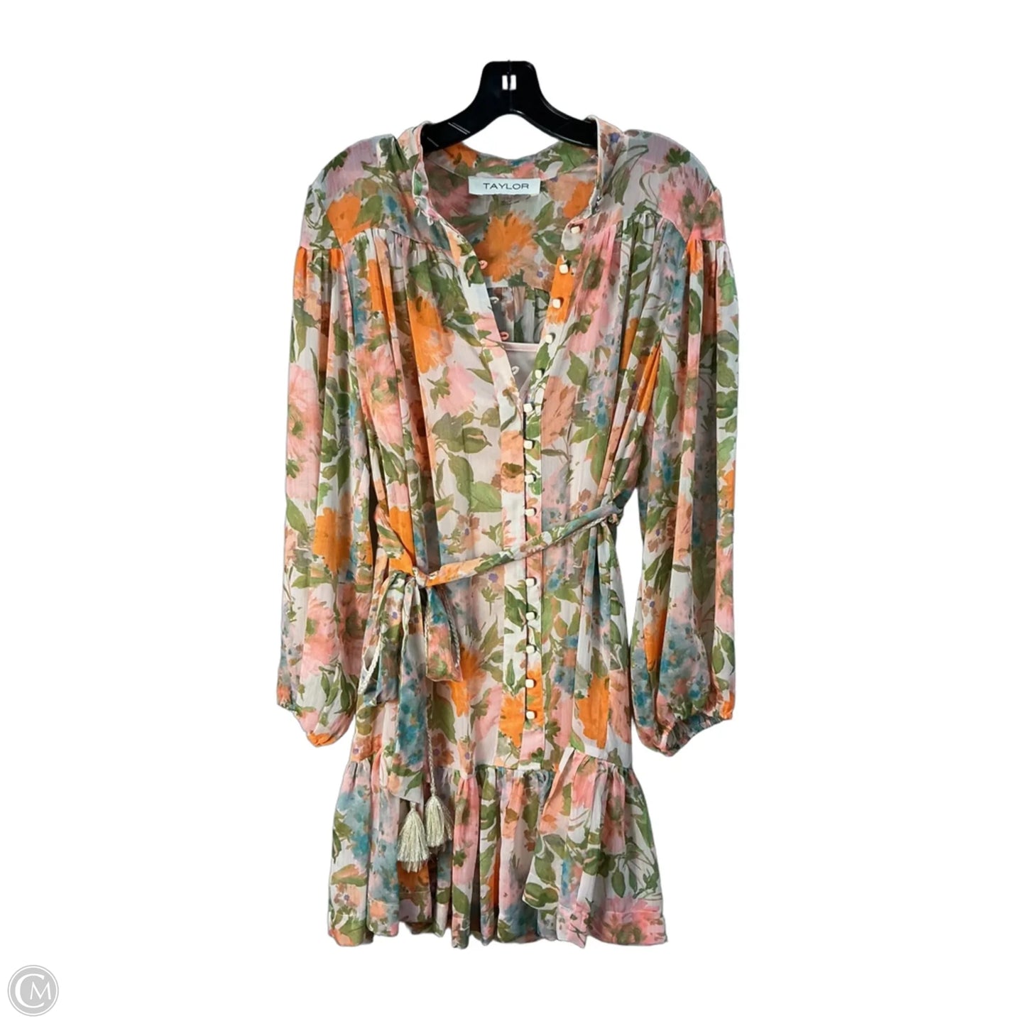 Dress Casual Short By Taylor In Cream & Pink, Size: L